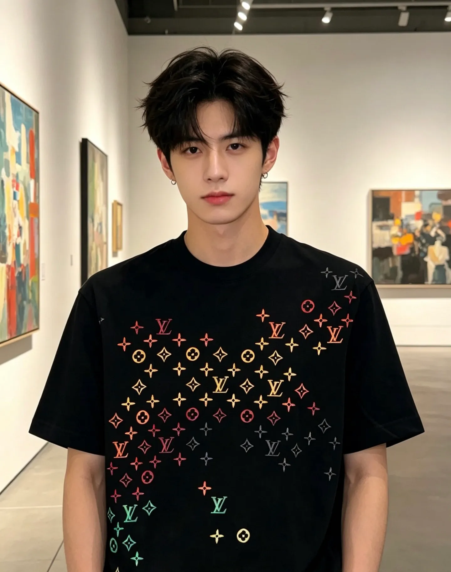 Louis Vuitton/Louis Vuitton full-width three-flower printed embroidered short sleeves